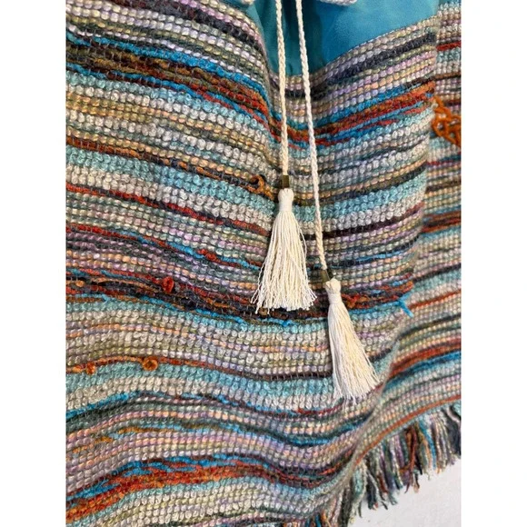 Tory Burch Striped Woven Mini Skirt Teal Silk Trim Tassels Fringe 51111304 Sz 10 - Picture 4 of 7